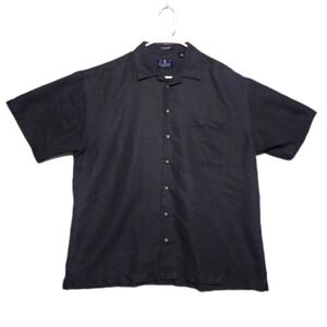 Bill Blass Premium Button Down Shirt Men Large Black Short Sleeve Rayon Blend